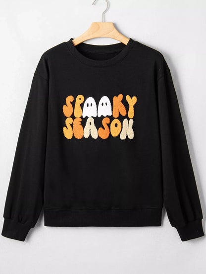 Embroidered Spooky Season Long Sleeve Round Neck Sweatshirt – Mayce Halloween Edit