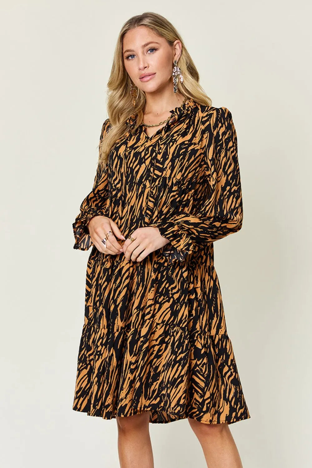 Double Take Full Size Printed Ruffle Hem Long Sleeve Dress Plus Size – Mayce Halloween Edit
