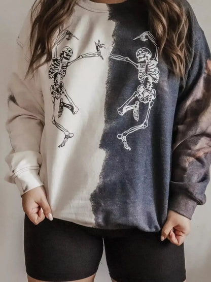 Halloween Skeleton Print Color Block Sweatshirt – Mayce Halloween Edit