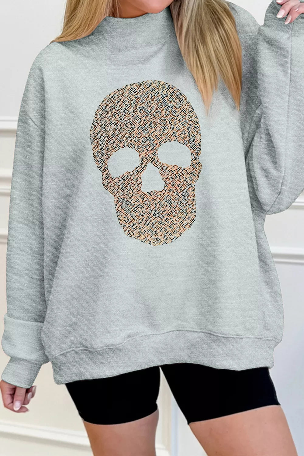 Halloween Rhinestone Skull Graphic Mock Neck Baggy Pullover Sweatshirt – Mayce Halloween Edit