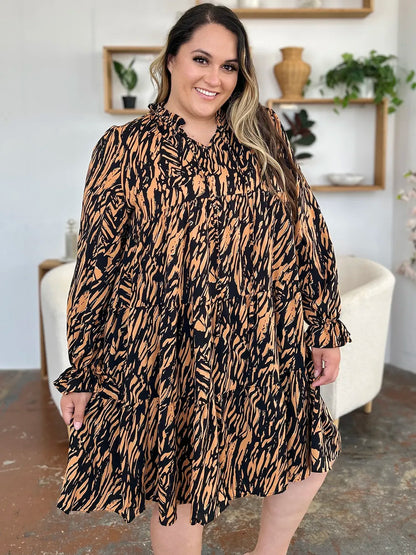 Double Take Full Size Printed Ruffle Hem Long Sleeve Dress Plus Size – Mayce Halloween Edit