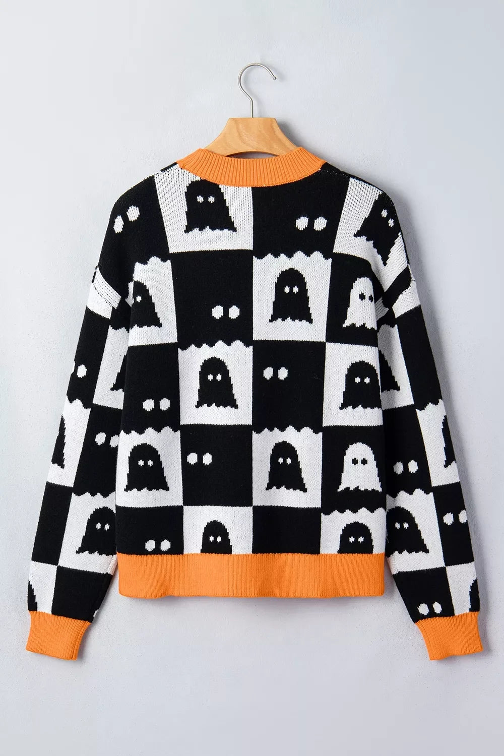 Halloween Ghost Pattern Checkerboard Sweater – Mayce Halloween Edit