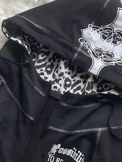 Gothic Cross Leopard Lined Zip-Up Hoodie – Mayce Halloween Edit