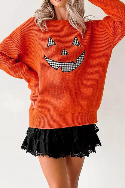 Drop Shoulder Long Sleeve Round Neck Halloween Sweater – Mayce Halloween Edit