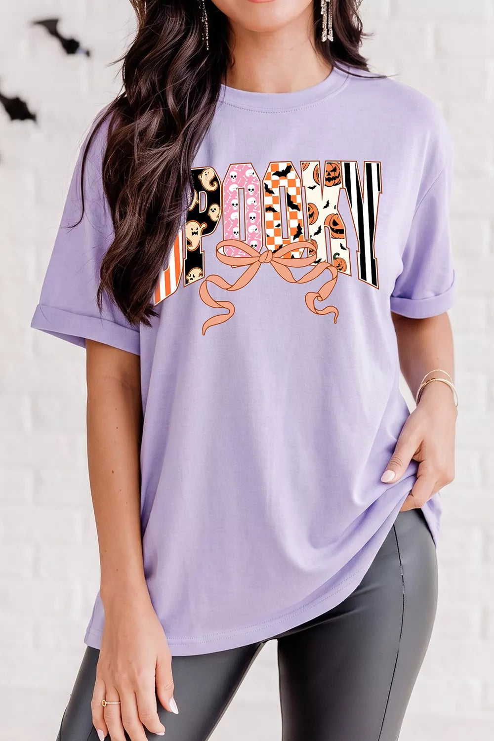 Halloween Spooky Letter Graphic Round Neck Casual T-Shirt – Mayce Halloween Edit