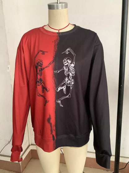 Halloween Skeleton Print Color Block Sweatshirt – Mayce Halloween Edit