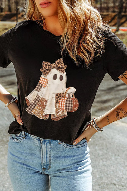 Full Size Halloween Ghost Applique Short Sleeve T-Shirt Plus Size – Mayce Halloween Edit
