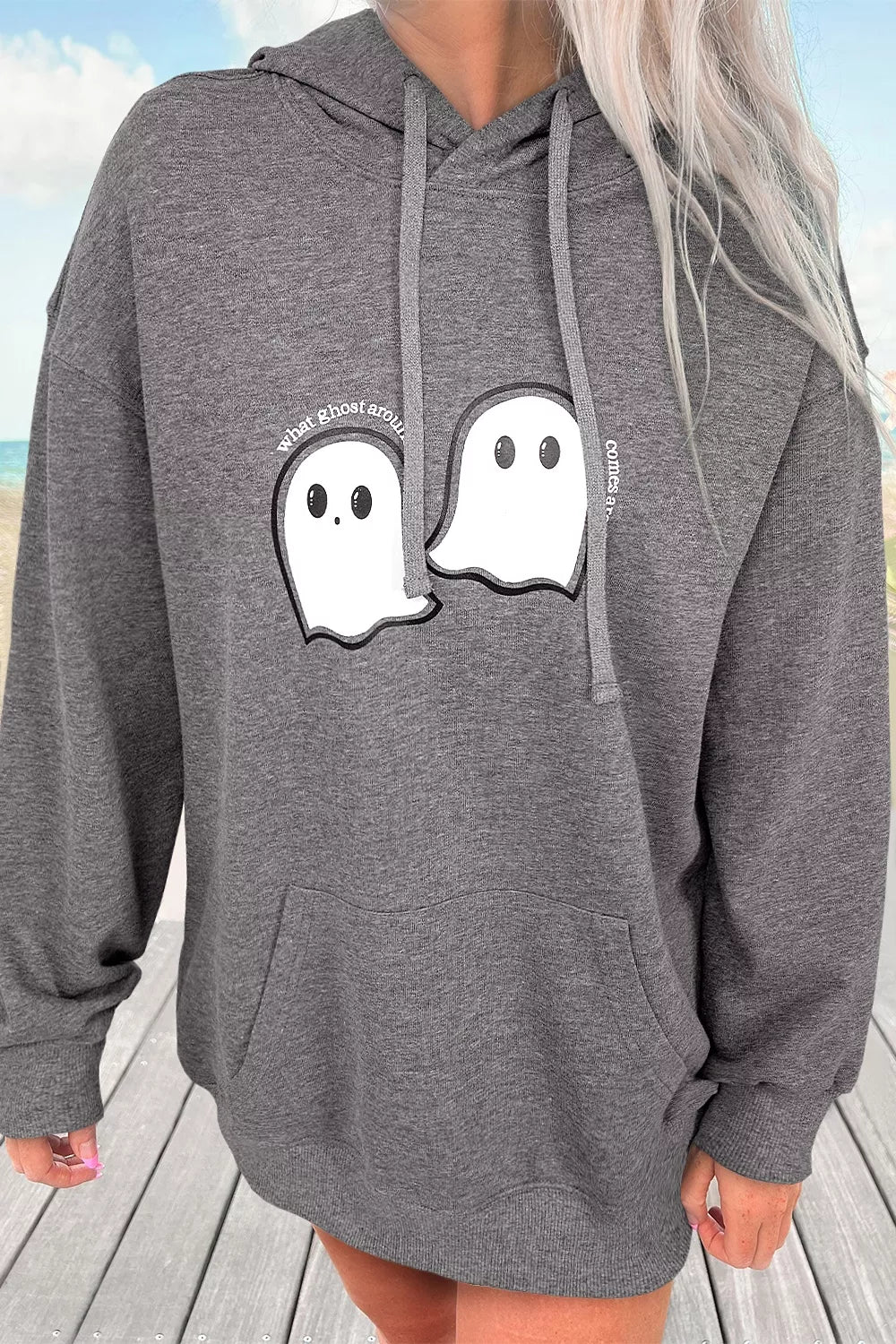 Halloween Ghost Print Mineral Wash Oversize Hoodie – Mayce Halloween Edit