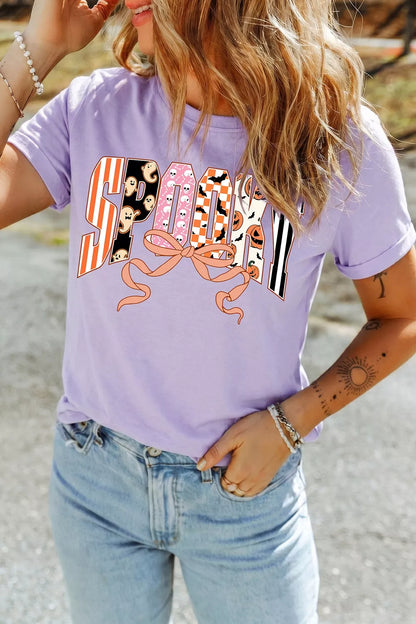 Halloween Spooky Letter Graphic Round Neck Casual T-Shirt – Mayce Halloween Edit